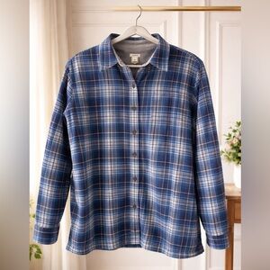 L.L.Bean Blue Plaid Fleece Lined Flannel Shirt Jacket L Cozy Shacket women’s